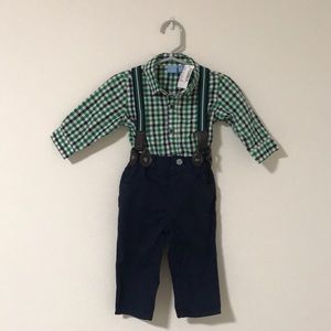 New 2 piece overalls and collar shirt onesie